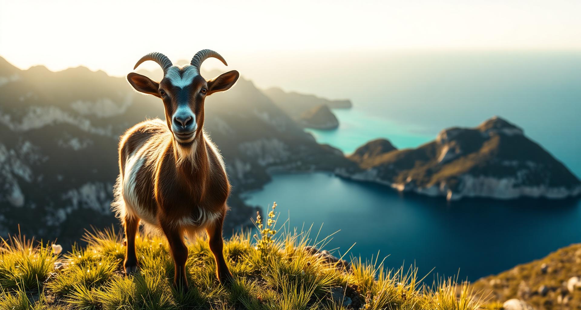 A goat on a sunny ridge above the Adriatic