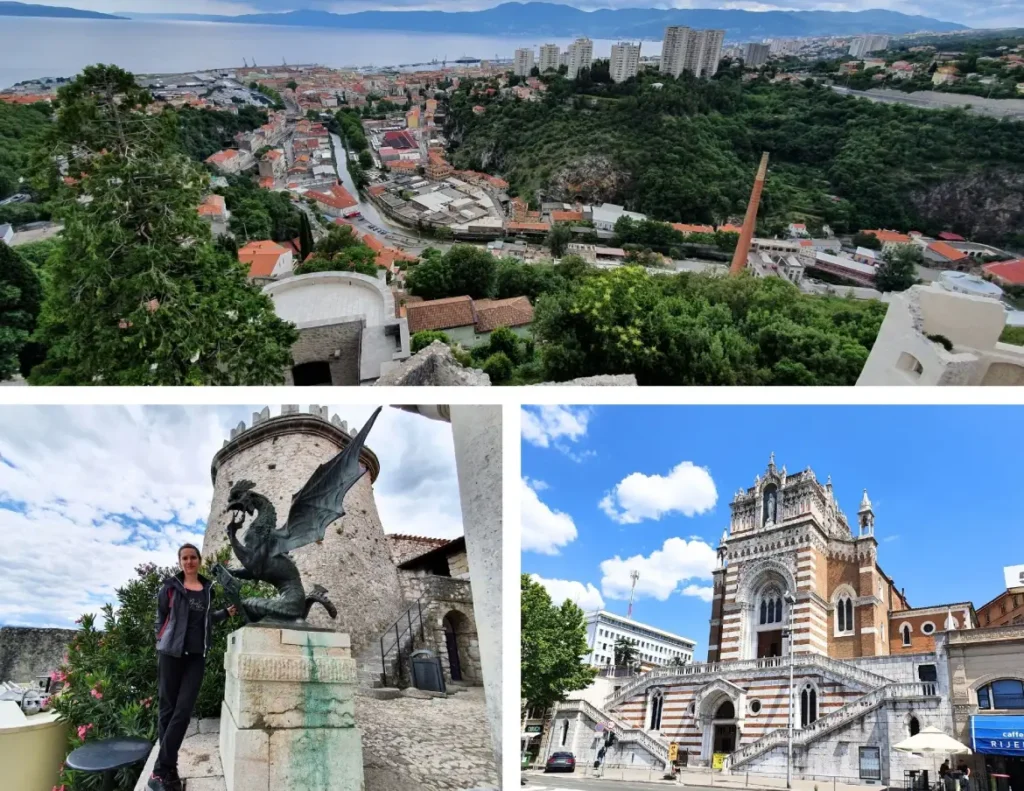 Rijeka - left and above, a hilltop watching over Rijeka view, right - Capuchin Church. Photo credit Zdravko R.